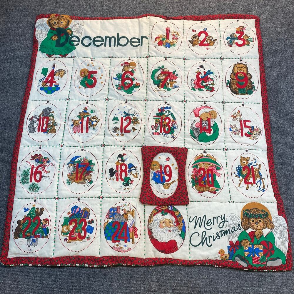 Vintage Handmade Wamsutta Christmas Gathering Fabric Quilt Advent Calendar